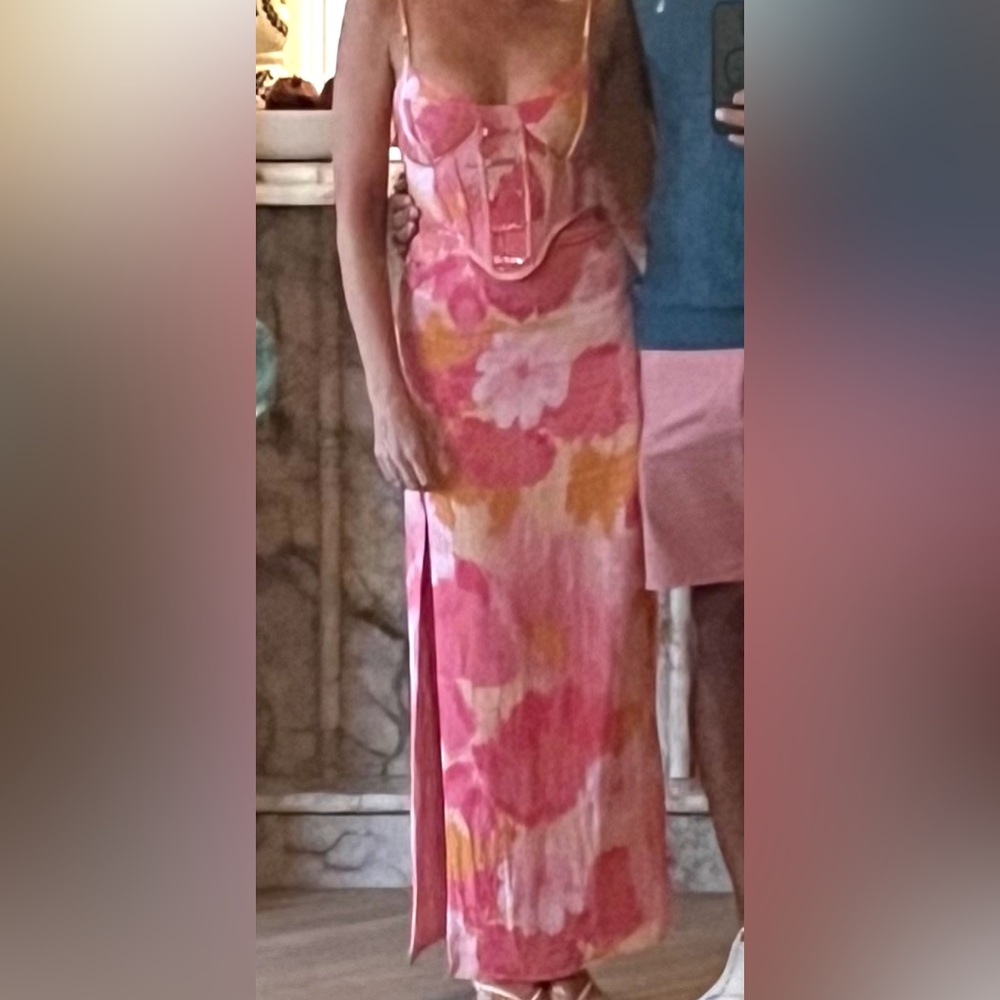 ZACO Floral Pink Maxi Skirt with Side Slit